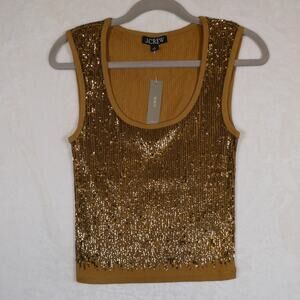 J Crew Bronze Vintage Rib Sequin Tank Top Size S NWT Cotton Modal Light Brown